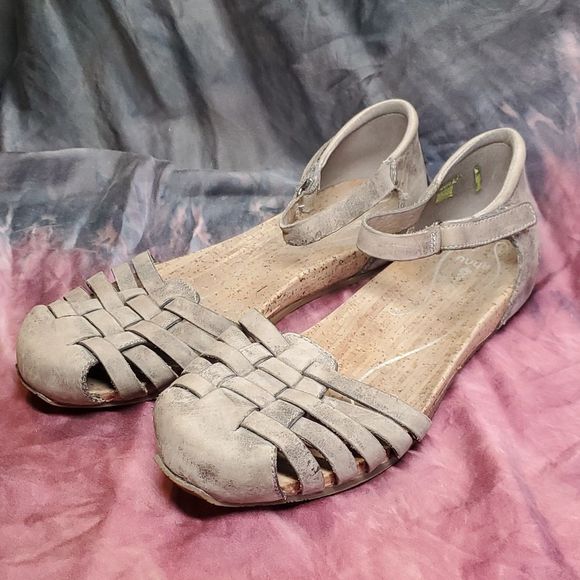 𝅺AHNU | Malini Mesa Taupe Leather Cork Fisherman Sandals Size 8.5 - Picture 2 of 10